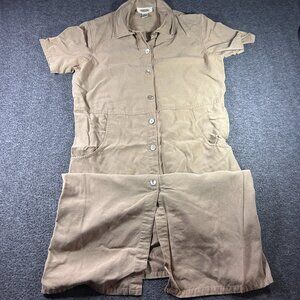 Vintage Talbots Khaki Linen Blend Short Sleeve Midi Dress. Size 4 Petite